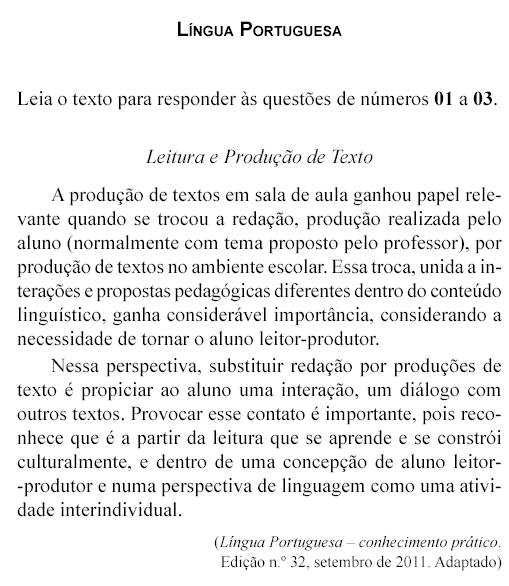 texto prova Professor de Educação Básica - SEE SP - Português