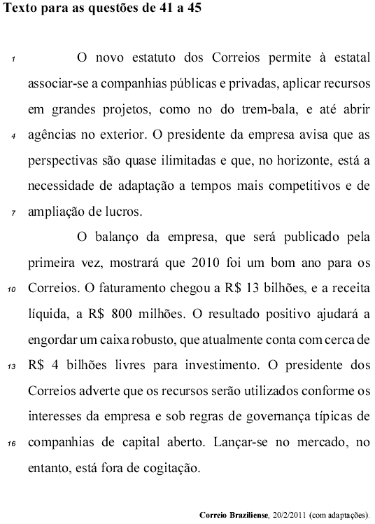 Texto da prova de concurso correios cespe